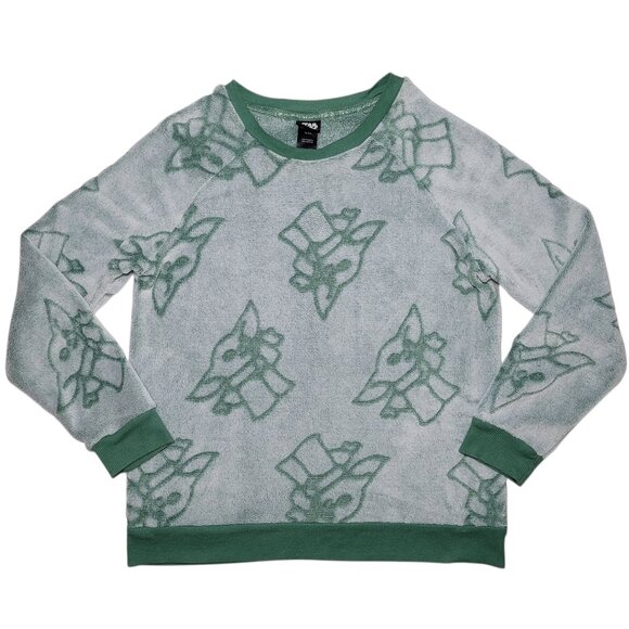 Star Wars Mandalorian Grogu Baby Yoda Terry Cloth Crewneck Sweater Size Small - Picture 1 of 8
